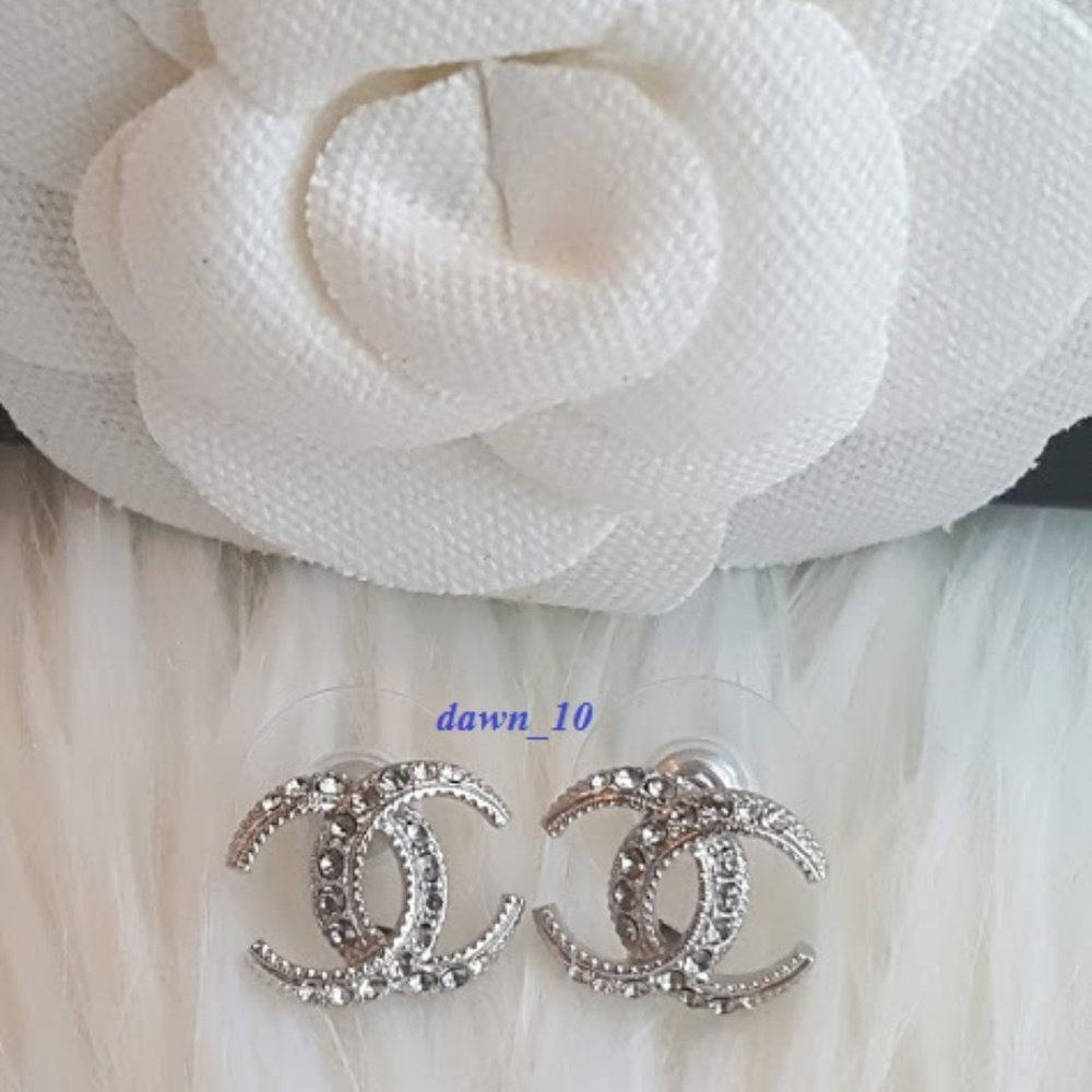 Chanel Cresent Moon crystal earrings, silver